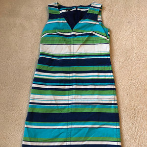 Green, teal and navy striped dress
